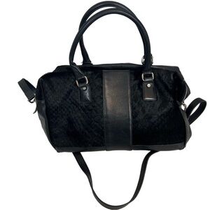 Innue soft leather and fur satchel crossbody bag black